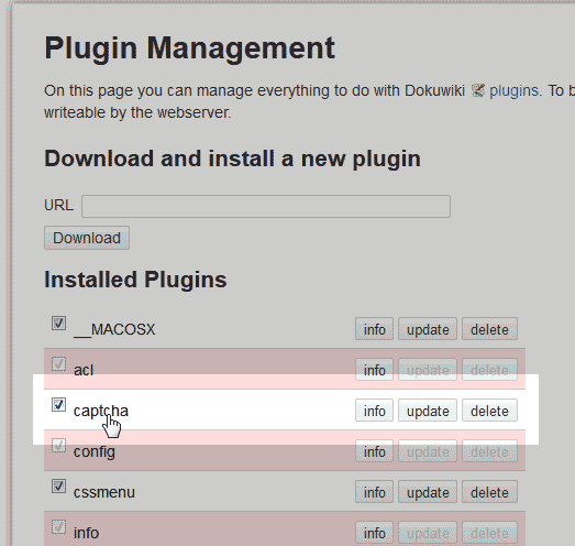 Installed plugins DokuWiki