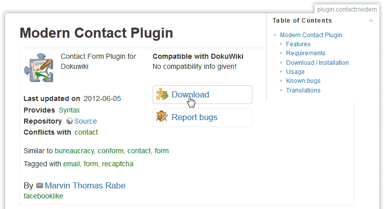 Contact form plugin download DokuWiki