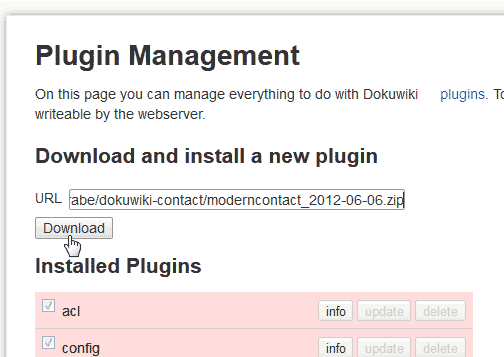 Install Modern Contact plugin DokuWiki