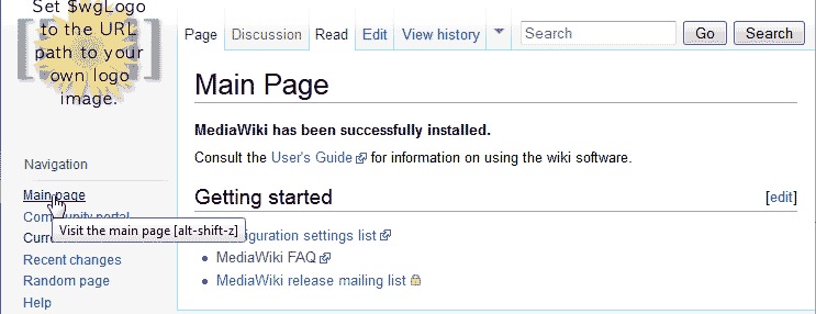Default main page in MediaWiki