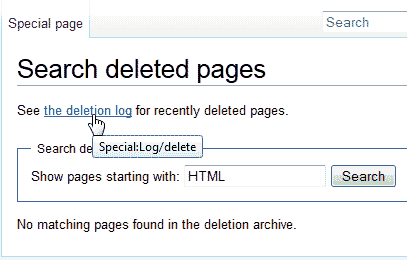 The deletion log mediawiki