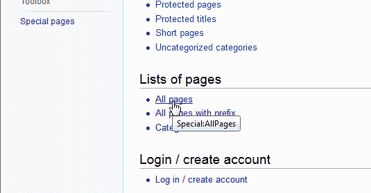Click All pages MediaWiki