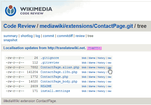 Click the raw link ContactPage MediaWiki