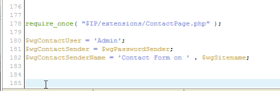 View of the code for ContactPage MediaWiki