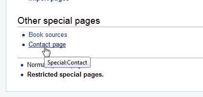 Special pages in ContactPage MediaWiki