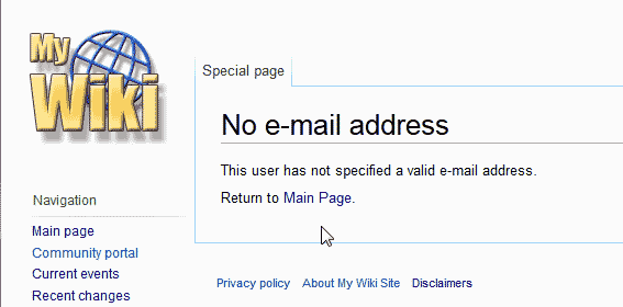 E-mail not specified Error MediaWiki