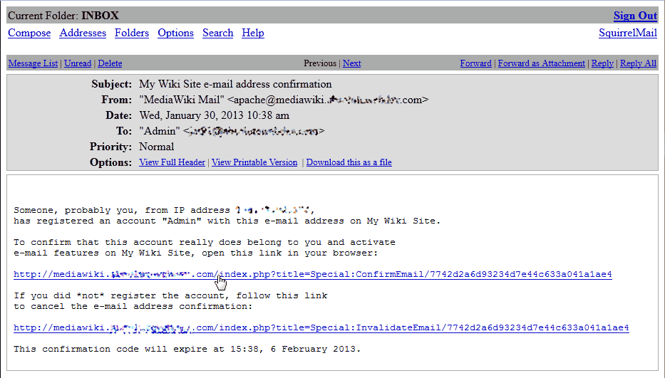 Confirm link in email MediaWiki