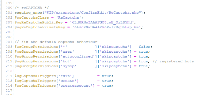 Code view of reCAPTCHA code MediaWiki