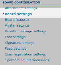 select board settings menu