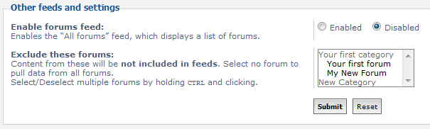 list of other feed settings