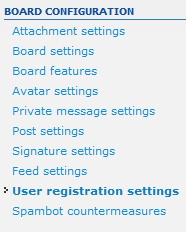 user settings menu