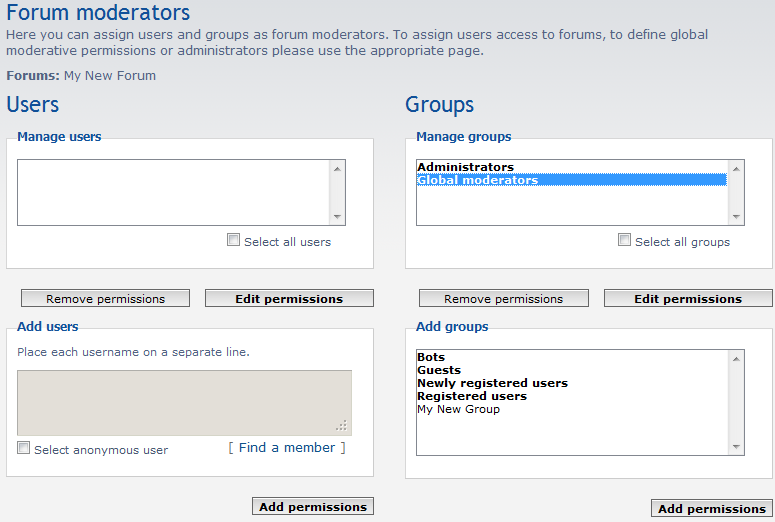 moderator group added to forum