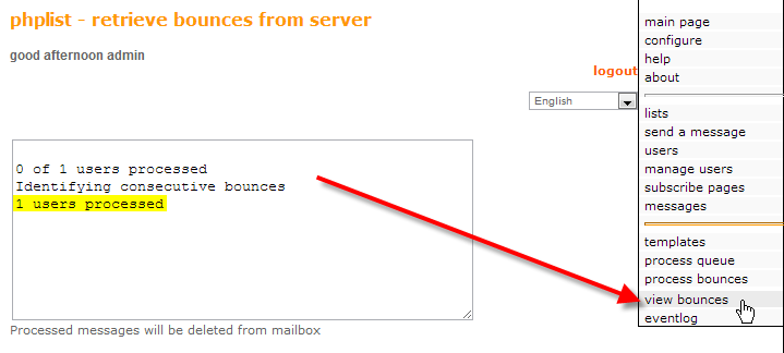 bounces retrieved from server click on view bounces