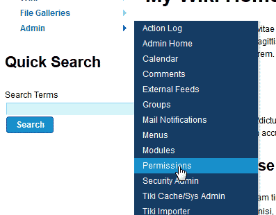 Select permissions in the admin TikiWiki