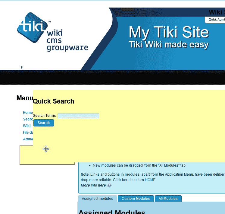 Drag module to sidebar TIkiWiki