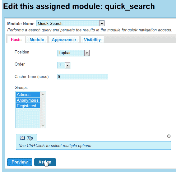 Click assigned module TikiWiki