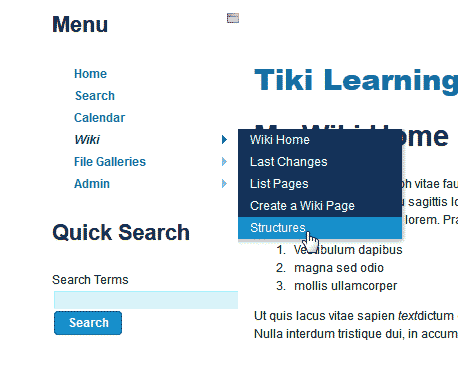 Select the Structure to rename TikiWiki