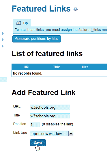 Adding links to the featured Links TikiWIki
