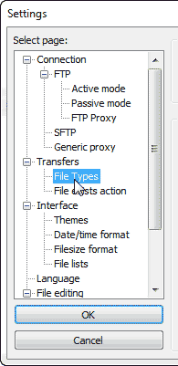 Transfer settings FileZilla