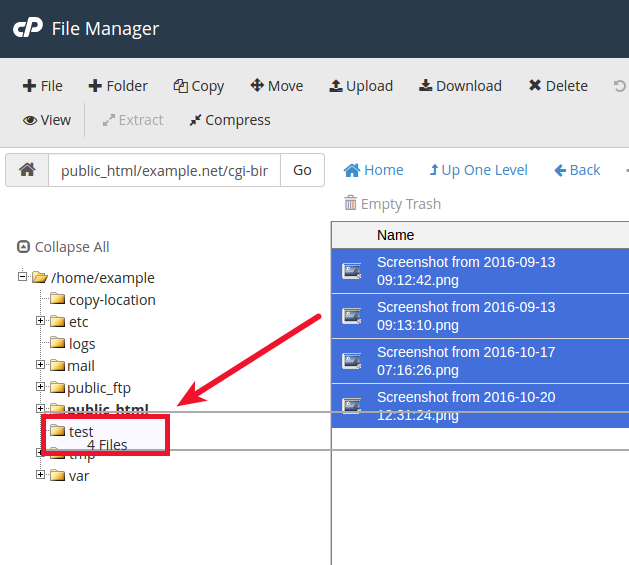 Drag files to move them cPanel File Manager