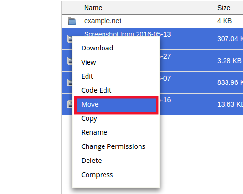 Move button cPanel File Manager