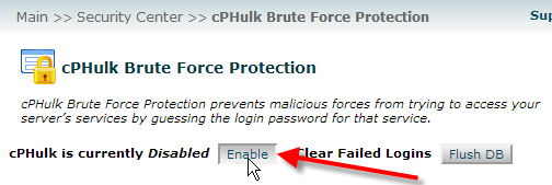click on enable cphulk brute force protection