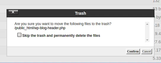 Confirm the delete File Manager
