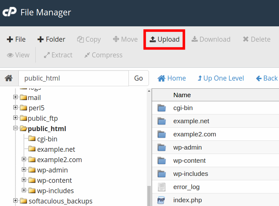 cpanel upload files cpanel upload button