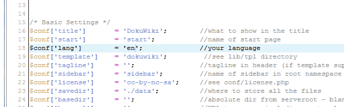 Code in Engish DokuWiki