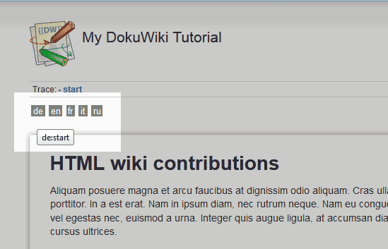 View of links for multilanguage plugin DokuWiki