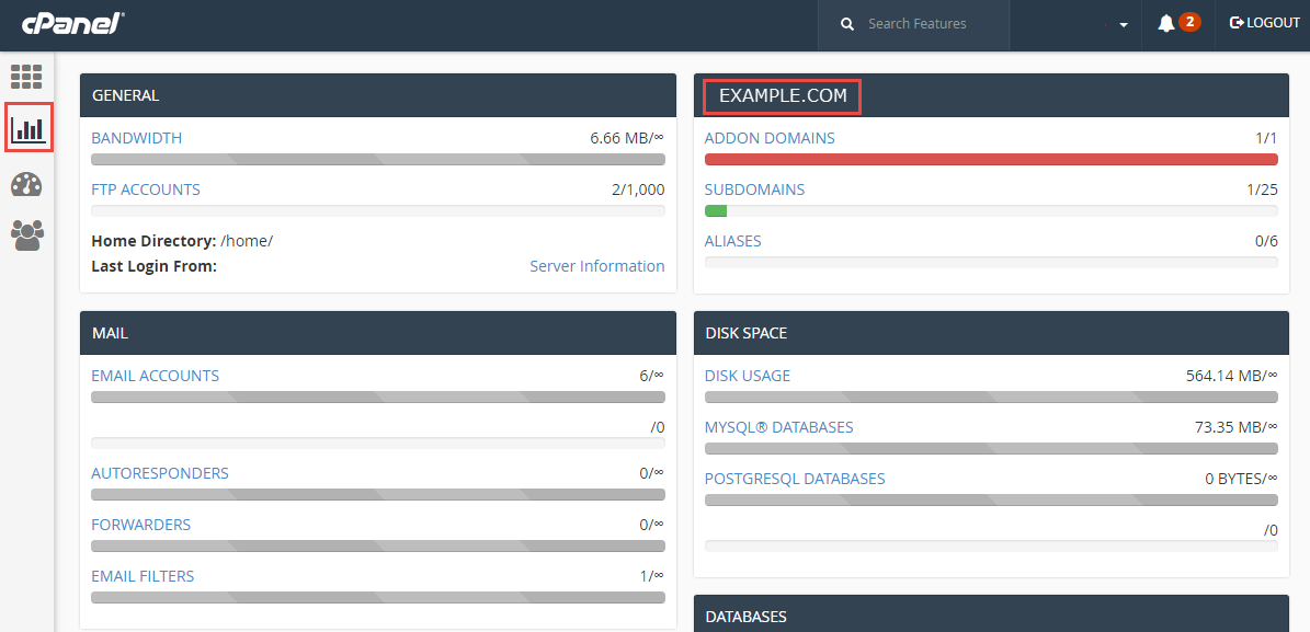 main domain under stats in cpanel
