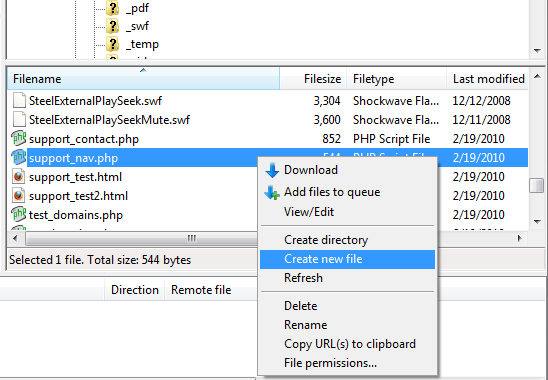 create file in filezilla