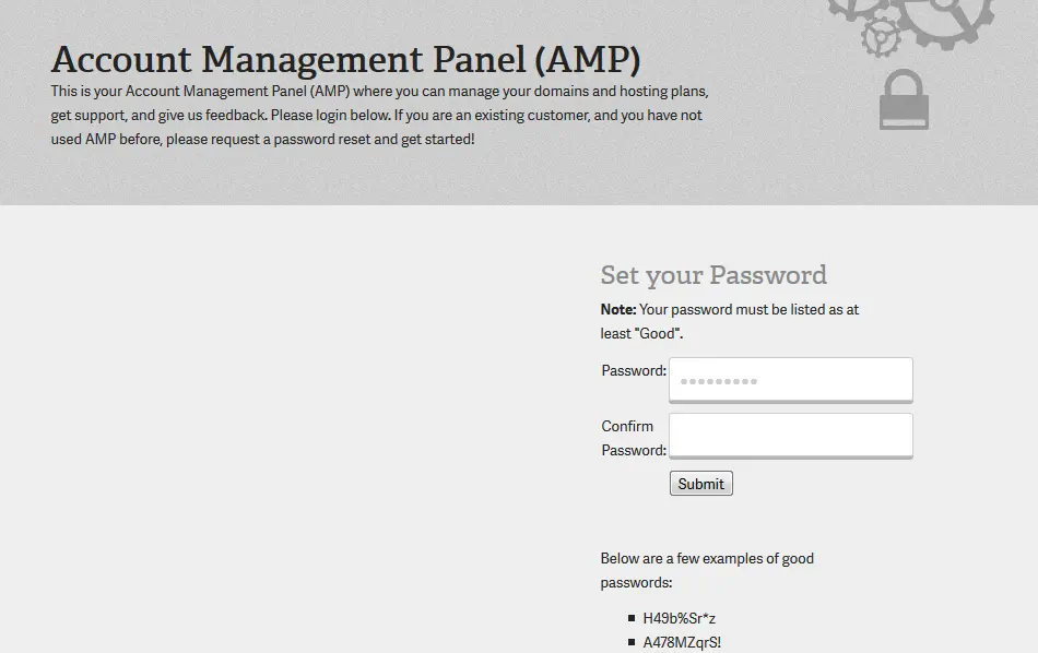 First time login - Account Management Panel