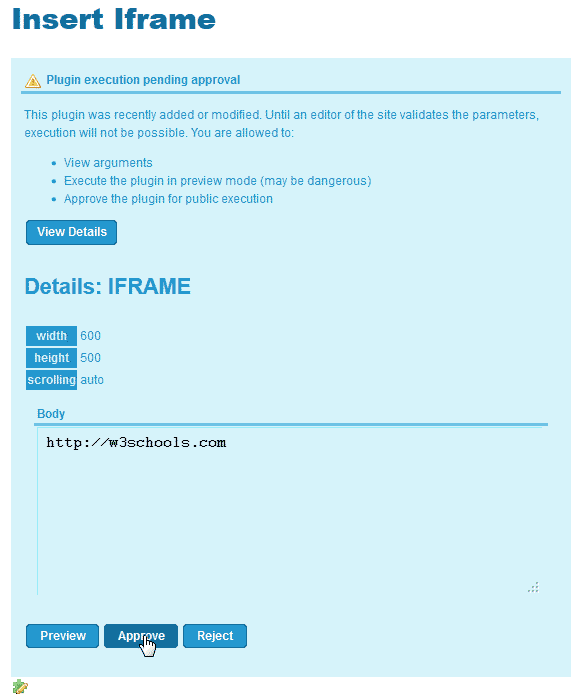 Approve the iframe TikiWiki