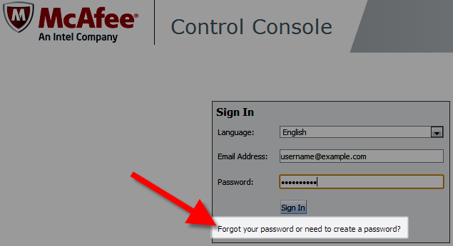requesting to create password for mcafee