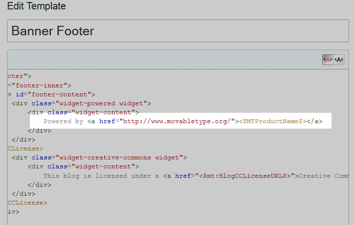 Default code for footer text Movable Type