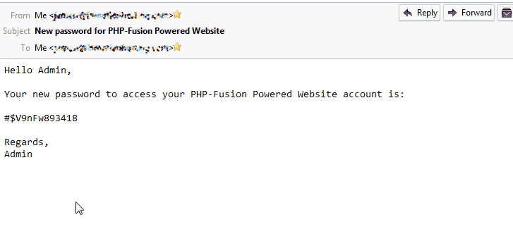 New Password email PHP-Fusion