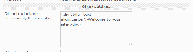 Site introduction settings PHP-Fusion