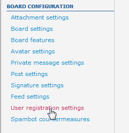 Board configuration phpBB