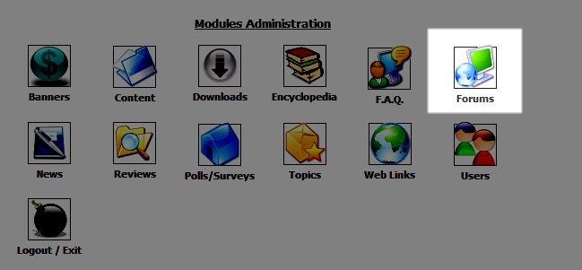 Forums icon in the Administration menu