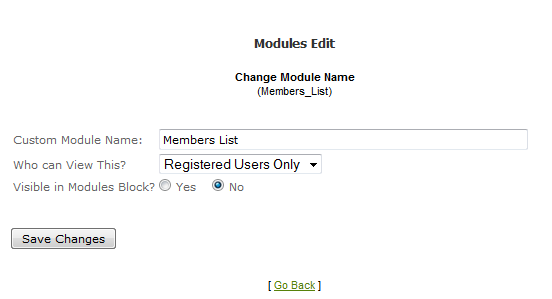 Options available when editing module
