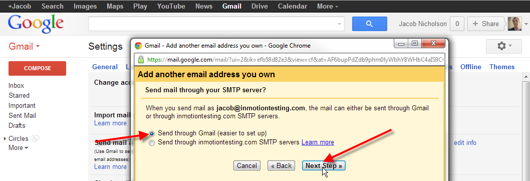leave send through gmail selected click next step