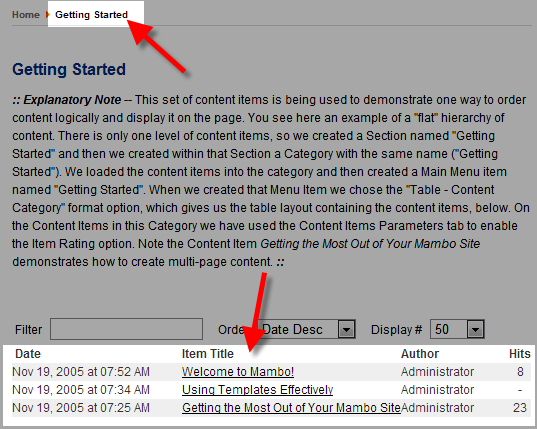 here is a picture of the getting started section before adding a page