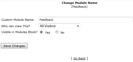 view of options for feedback page