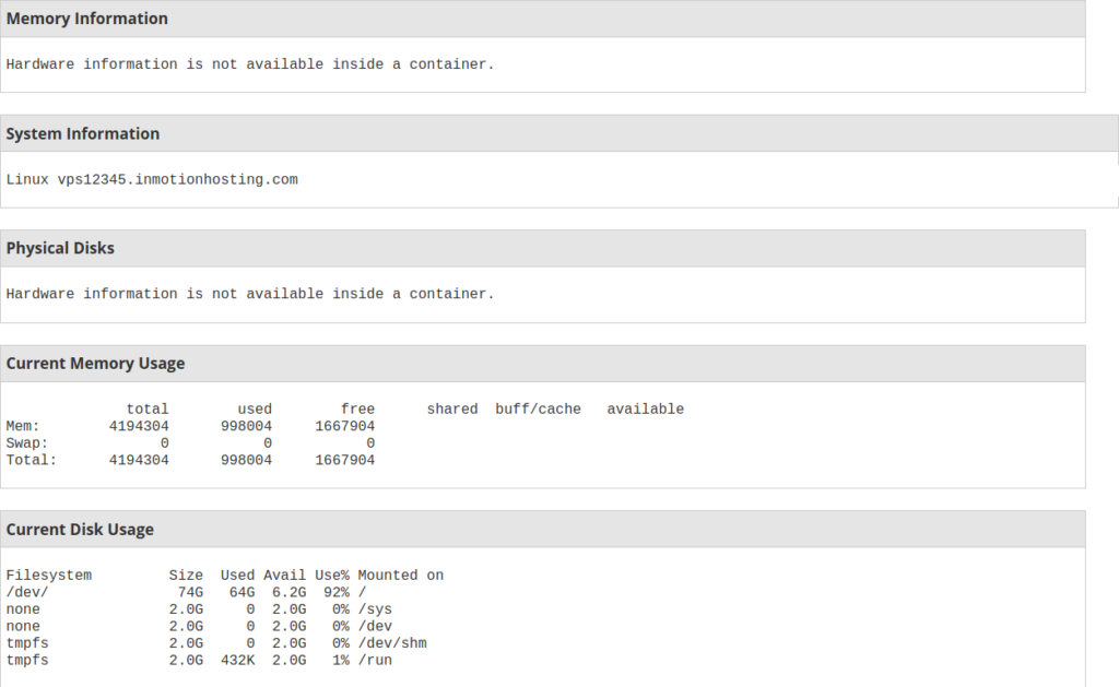 4GB VPS Server Information in WHM