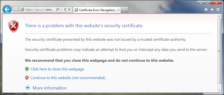 internet explorer self signed ssl warning