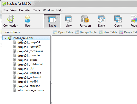 View databases in Navicat