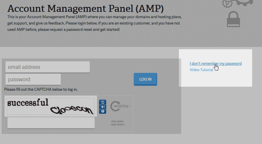 Click forgot password link Account Management Panel AMP
