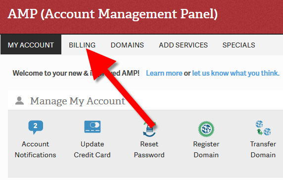 Clicking Billing in AMP