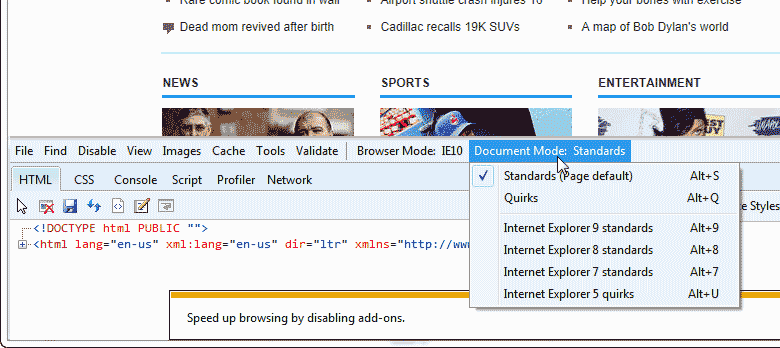 Document Mode Compatability Internet Explorer
